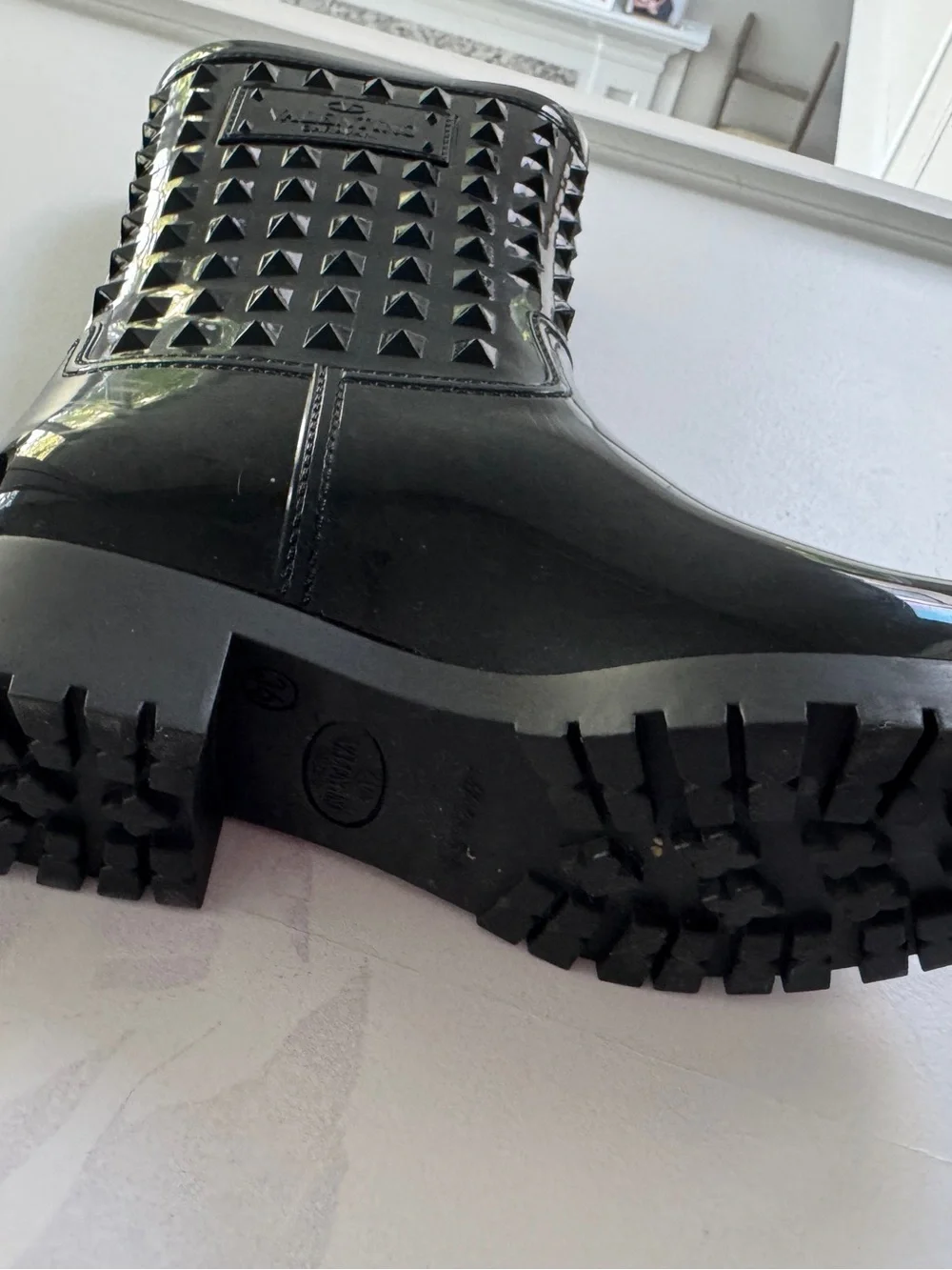 Valentino Garavani Black Gloss Pyramid-Stud Rain Boots